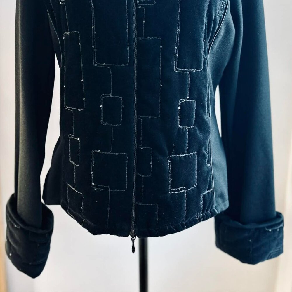 Rayure Paris Black Wool Blend Velvet Quilted & Sequined Zipped Jacket – EU 48 - Picture 5 of 14